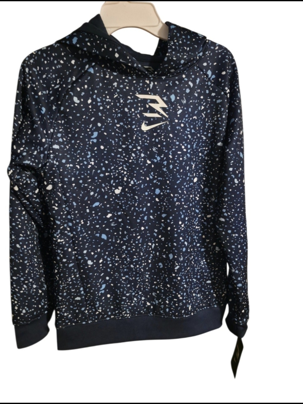 Nike Kids Navy Blue Speckled Hoodie with White & Light Blue Print Therma-fit